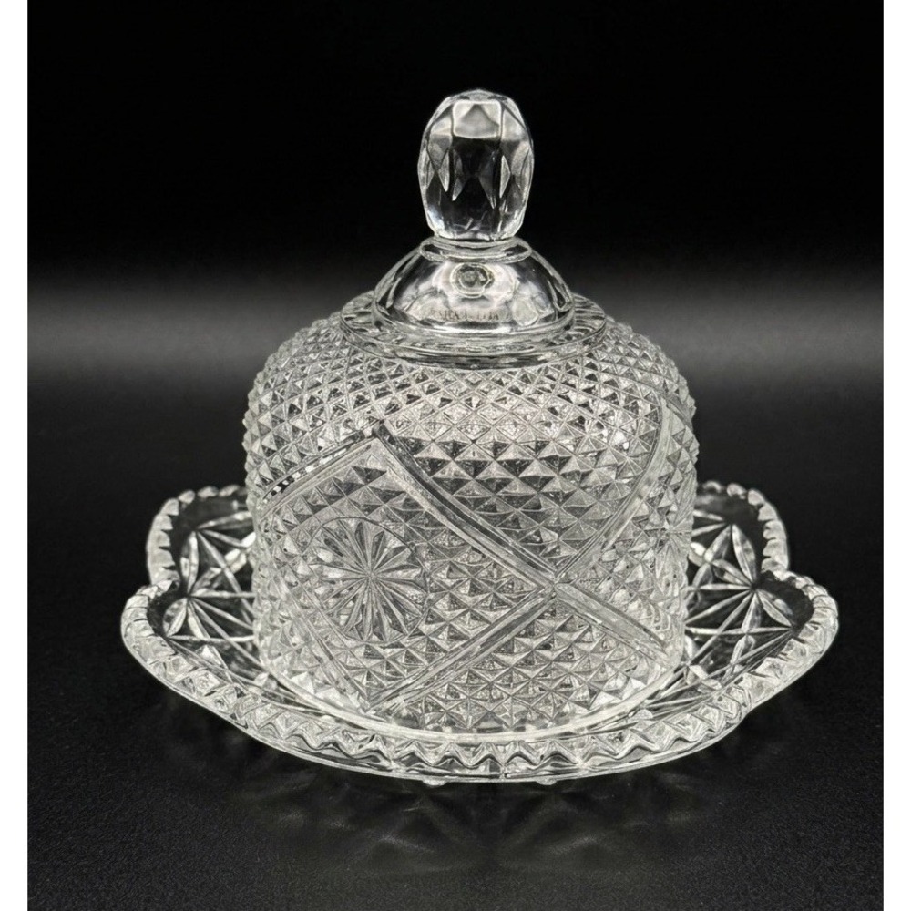VTG 1973-74 Avon Butter Dish Cheese Ball w/Dome Lid Diamond Pattern Clear Glass